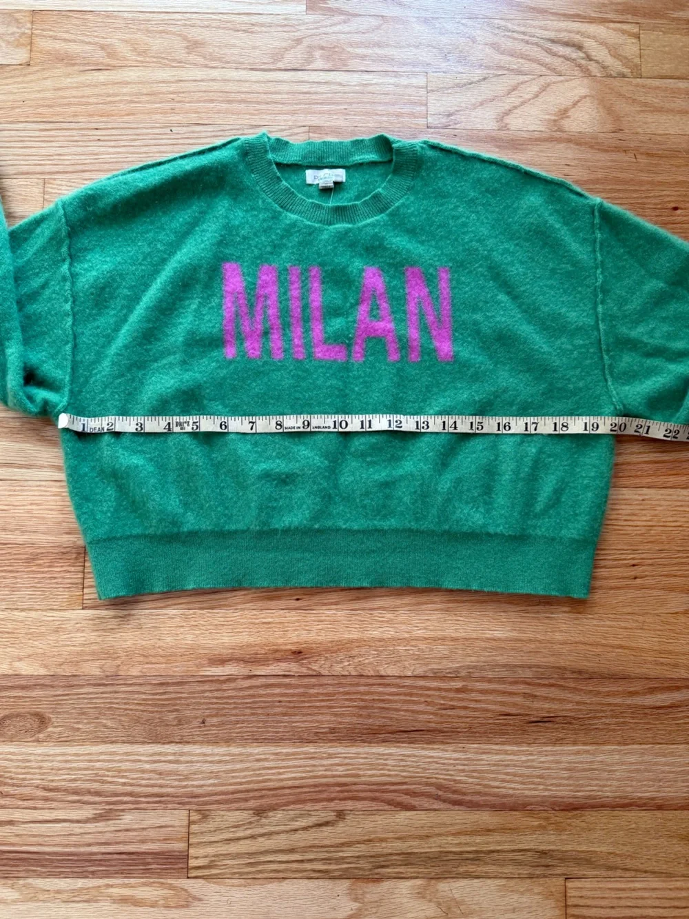 Pilcro Anthropologie Alani Cropped Crewneck Sweater in green with Pink 